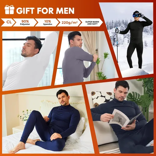 Miniatura 5 de CL convallaria 2 Pack Long Johns Thermal Underwear for Men Soft Fleece Lined Base Layer Cold Weather Set XS-4XL