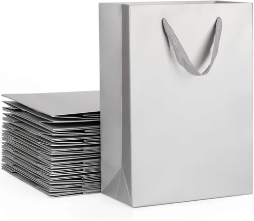 Miniatura 32 de EUSOAR Bolsas de compras y mercancías, tamaño mediano, 25 piezas de 7.8 x 3.9 x 11 pulgadas, bolsas de regalo reciclables de papel kraft marrón