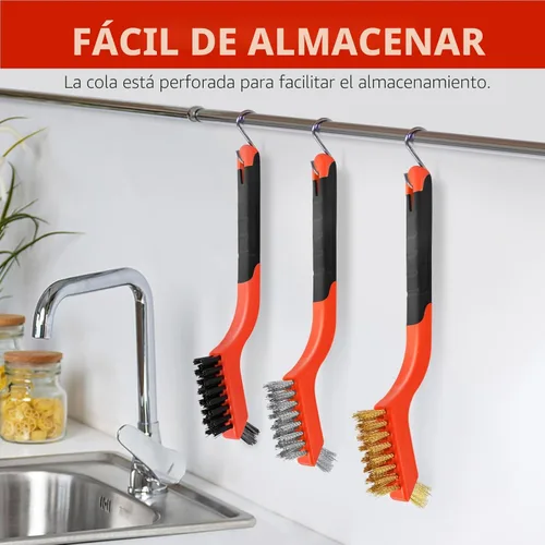 Miniatura 5 de 3 cepillos de alambre para limpiar el óxido, juego de cepillos de alambre mejorados, cerdas de latón/acero inoxidable/nailon, cepillo de alambre