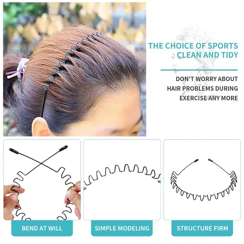 Miniatura 3 de Bandas de pelo de metal para hombres y mujeres, diademas de moda, banda de pelo ondulada negra, banda para la cabeza unisex, accesorios de cabello