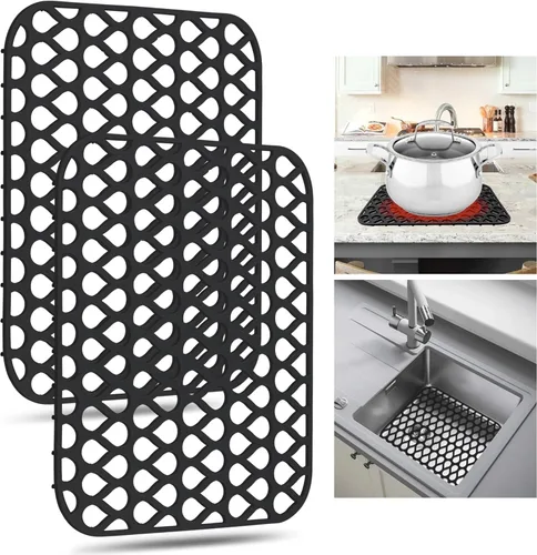 Protectores de fregadero para fregadero de cocina, 2 piezas de alfombrilla de cocina de silicona de 13.58"x11.6", protector inferior antideslizante