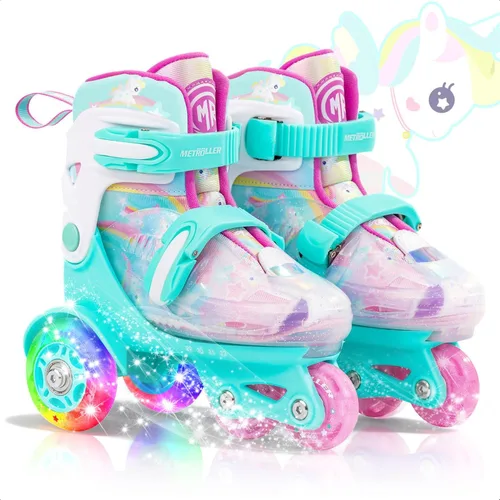 Miniatura 7 de METROLLER Patines de equilibrio con ruedas ajustables para niños pequeños de 3 a 6 años, arcoíris, unicornio, dinosaurios, patines con ruedas