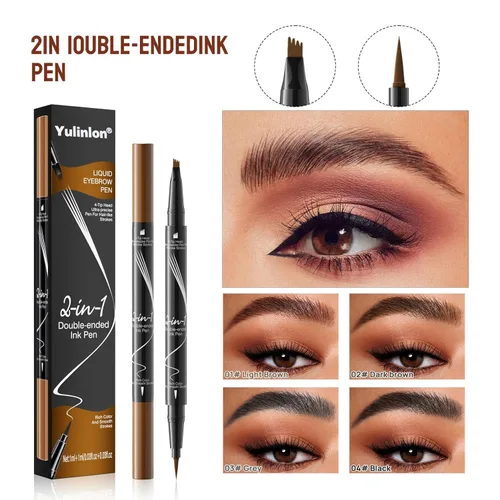 Miniatura 5 de 9706 - Bolígrafo líquido 2 en 1 para cejas de doble extremo, cabeza de 4 puntas y 1 punta ultra fina, dibuja fácilmente cejas realistas, 1#marrón