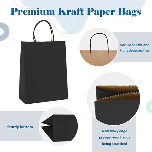Miniatura 3 de GSSUSA Bolsas de papel negras de 8 x 4.25 x 10.5 pulgadas, 20 unidades, bolsa de papel de regalo con asas a granel, regalo de graduación, papel