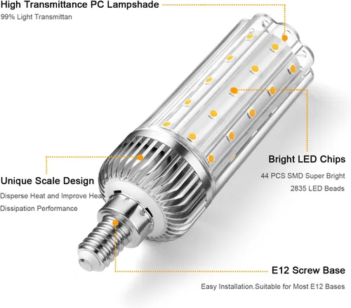 Miniatura 3 de Bombilla LED E12, bombillas LED de candelabro de 20 W, equivalente a 150 W, bombilla de araña blanca cálida de 2700 K, bombilla de ventilador
