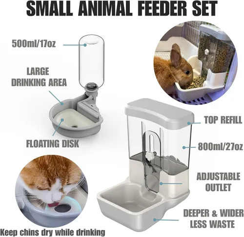 Miniatura 2 de Dispensador automático de agua para alimentos para mascotas, juego de botellas de agua para jaula de gravedad automática, estación de alimentación