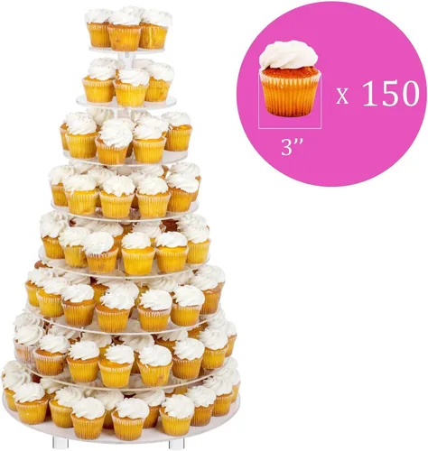 Miniatura 2 de Jusalpha® 8 Base de acrílico redonda para fiestas, casamientos, magdalenas. Torre para pastelería, charola para servir, exhibición de alimentos