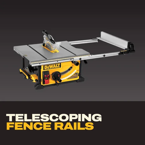 Miniatura 8 de DEWALT Sierra de Mesa de 10 Pulgadas con Soporte de Sierra de Mesa Rodante Plegable, 15 Amperios, 4800 RPM, Capacidad de Corte al Hilo de 32-1/2