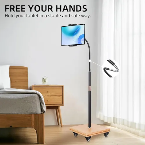 Miniatura 2 de wishacc Soporte de Piso para Tableta para Cama - Soporte de Tableta con Cuello de Cisne con Altura Ajustable y 4 Ruedas, Compatible con iPad mini