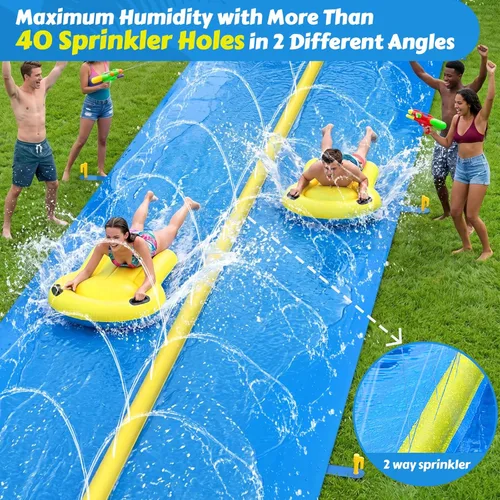 Miniatura 2 de Evoio Tobogán acuático, tobogán acuático inflable de 32.8 pies con 2 carriles de carreras para niños, niñas y adultos, tobogán acuático al aire