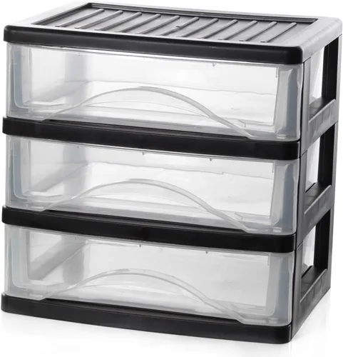 BYCY organizador de escritorio apilable de 3 cajones transparentes, contenedor de almacenamiento de plástico para artículos de papelería, artesanías