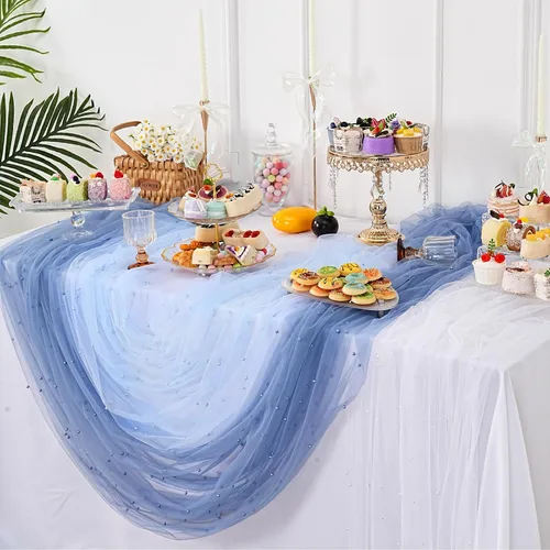 Miniatura 5 de LuoluoHouse Camino de Mesa de Perla para Centros de Mesa de Boda: Camino de Mesa de Perla de 10 pies, Decoración de Mesa de 29x120 Pulgadas de Tul