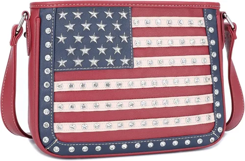 Miniatura 7 de Montana West Bolso patriótico con tachuelas para mujer, bolso de mano con bandera estadounidense y bolso cruzado