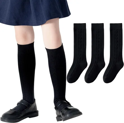 Calcetines altos hasta la rodilla para niñas, punto trenzado, acanalados, para uniforme escolar, paquete de 36, calcetines de tubo sin costuras,