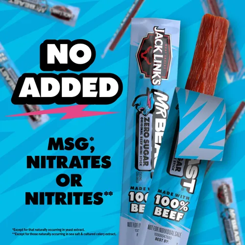 Miniatura 7 de Jack Link’s x MrBeast Mini Palitos de Ternera Sin Azúcar – 6g de Proteína por 2 Palitos de Carne Envueltos Individualmente, Hechos con 100% Ternera