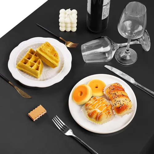 Miniatura 5 de TURSTIN Paquete de 4 manteles de satén negro de 102 x 58 pulgadas, mantel rectangular de seda brillante, tela suave, decoración de mesa para bodas