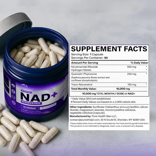 Miniatura 9 de PURE HEALTH MAX Suplemento de resveratrol PHM NAD - Suplementos liposomales NAD+ para hombres y mujeres Alternativa NMN y NMNH 90 cápsulas