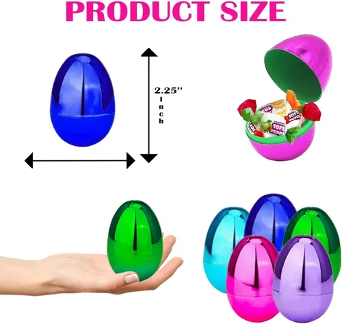 Miniatura 2 de The Dreidel Company Huevos de Pascua rellenables (paquete de 24) de colores metálicos brillantes con bisagra, huevos de Pascua de plástico a granel