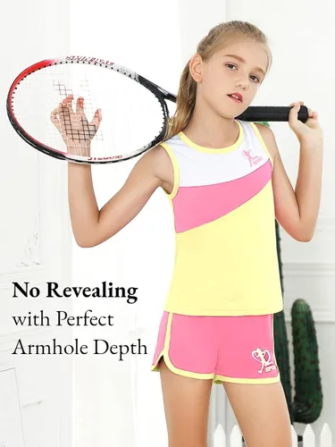Miniatura 2 de nomachalt Girls Shorts Sets Kids Summer 2 Piece Outfits Clothes Tennis Running Tank Top Shirts Dolphin Shorts