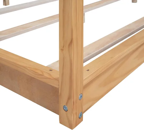 Miniatura 5 de Harper & Bright Designs Cama King con dosel de madera con 4 paneles de póster, marco de cama de suelo, cama de plataforma tamaño King para niños