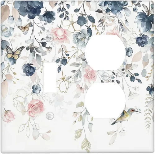 Miniatura 240 de Decorative Outlet Covers Blue Background White Cat Daisy Floral 2-Gang 1-Gang Wall Plate Single Toggle/Rocker Farmhouse Style Light Switch Covers