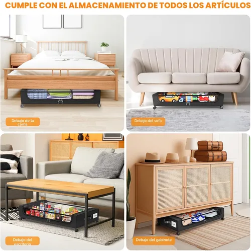 Miniatura 5 de Camkey® Almacenamiento debajo de la cama con ruedas de 360°, paquete de 2 unidades, contenedores rodantes de bajo perfil de 60L debajo de la cama