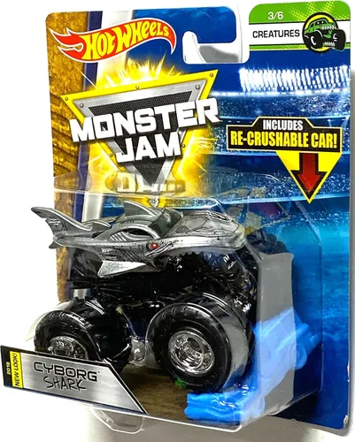 Miniatura 2 de Hot Wheels Monster Jam 2018 Creatures Cyborg Shark (con coche re-aplastable) escala 1:64