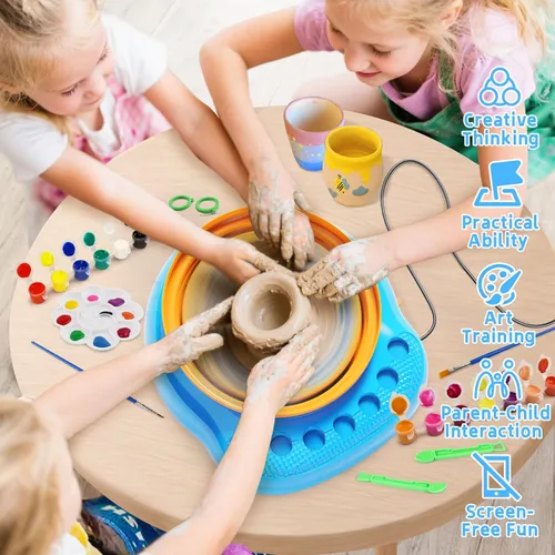 Miniatura 6 de Vinkp Rueda de cerámica para niños, kit completo de pintura de cerámica, artes y manualidades para niños de 8 a 12 años con arcilla seca al aire