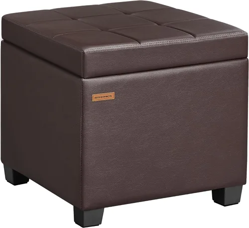 Miniatura 12 de SONGMICS Otomana redonda, otomana con almacenamiento, 17.7 x 17.7 x 17.5 pulgadas, reposapiés con patas, cuero sintético, carga de hasta 330 libras