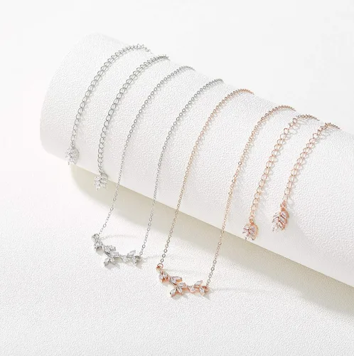 Miniatura 6 de SWEETV Collar de cristal para novia de boda para novias, collar con colgante de espalda delicada de vid de circonita cúbica para mujer, regalo