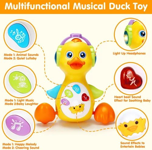 Miniatura 2 de Tsomtto Juguete musical de pato iluminado para bebé, juguetes para bebés de 0-3-6-9-12 meses, juguetes de aprendizaje para bebés recién nacidos
