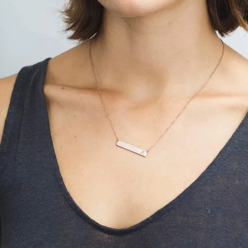 Miniatura 4 de M MOOHAM - Collar con dije de barra rectangular con inicial, para mujer, chapado en oro rosa de 14 quilates, acero inoxidable, con nombre grabado