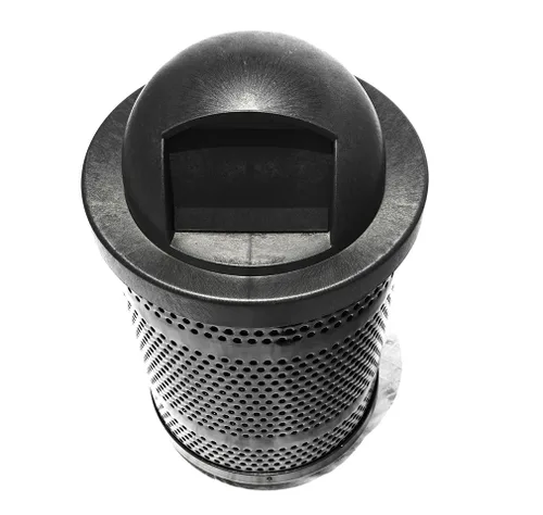 Miniatura 8 de Bote de basura de metal perforado termoplástico de 32 galones con tapa de cúpula de espuma estructural, color negro