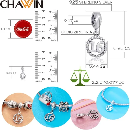 Miniatura 2 de 16 17 18 19 20 21 22 24 25 26 30 32 33 35 37 40 49 50 60 69 77 80 88 99 dijes de plata de ley 925 que se ajustan a pulserascollar Pandora colgantes