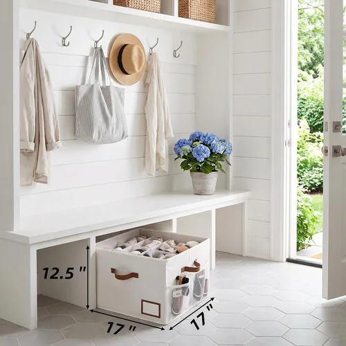 Miniatura 2 de StorageWorks Organizador de Zapatos para Armario, Cabe hasta 16 Pares, Contenedores de Almacenamiento de Zapatos Cubby con Bolsillo Lateral de Malla