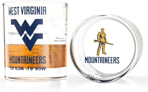 Greenline Goods Vasos de whisky University of West Virginia Mountaineers College (juego de 2), 10 onzas - Logotipo a todo color + mapa del campus