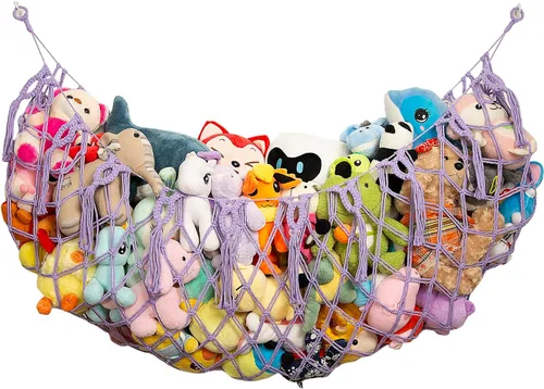 Red o hamaca para animales de peluche, montada en la pared, hecha a mano, organizador de hamaca de juguete de macramé, exhibición de animales de