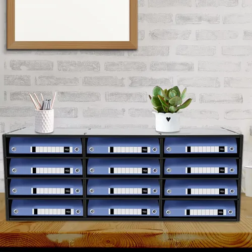 Miniatura 4 de Organizador de literatura de 12 compartimentos, clasificador de archivos de escritorio, centro de correo, gabinete de almacenamiento de papel, buzón
