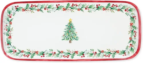 UPware Bandeja de servir de melamina con árbol de Navidad, bandeja rectangular de 15 x 6.5 pulgadas, bandeja de comida libre de BPA para entretener