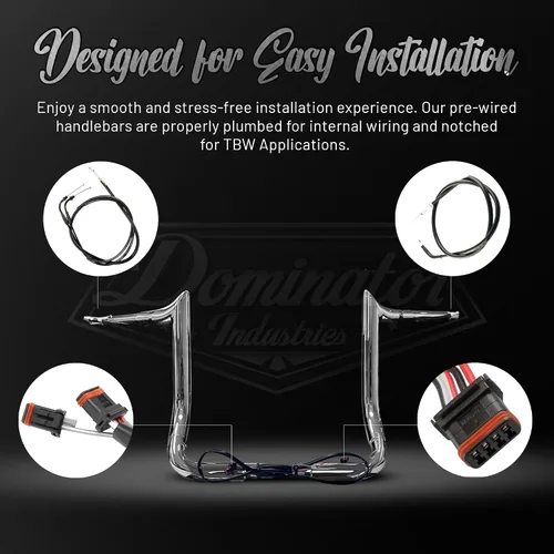 Miniatura 3 de Dominator Industries - Manillar Meathook Bar Ape de 10 pulgadas, precableado de 1 1/4 pulgadas, cromado, compatible con Harley-Davidson Bagger