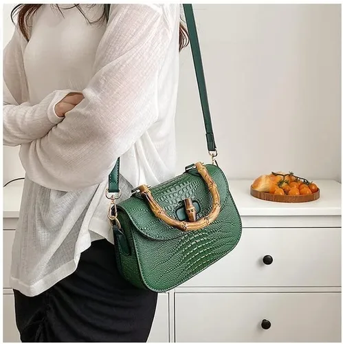 Miniatura 7 de Bolso de mano de cuero artificial de bambú con asa superior para mujer, elegante bolso de noche, regalo para mujer, hecho a mano