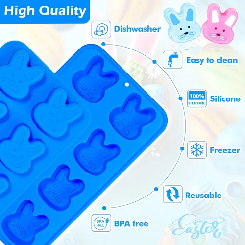 Miniatura 5 de Webake Moldes para cubitos de hielo de conejo de Pascua, moldes de silicona de conejo de 8 cavidades para chocolate, dulces, cubitos de hielo