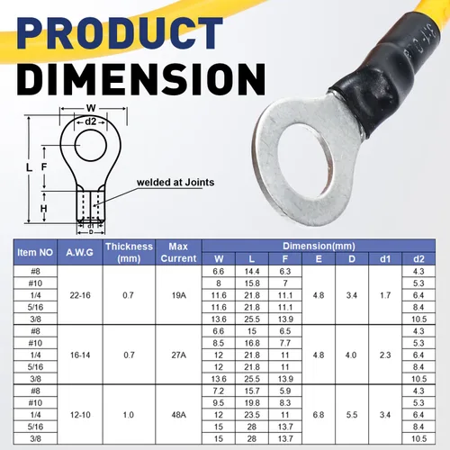 Miniatura 6 de haisstronica Juego de conectores de cables no aislados, 50 piezas de terminales de anillo de 5/16" (AWG12-10) con 50 piezas de tubo termorretráctil