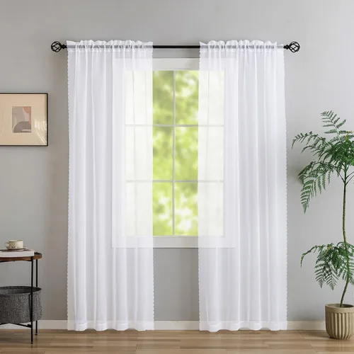 Miniatura 40 de Cortinas para ventana cortinas blancas traslúcidas de 90 pulgadas de largo, 2 paneles de cortinas de tul, paneles de ventana para cortinas de Blanco