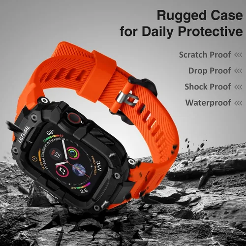 Miniatura 57 de ULTIMAL - Correa resistente con estuche para Apple Watch de 44 mm, correa protectora a prueba de golpes de grado militar para hombres, correa