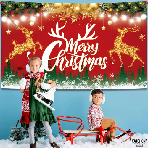 Miniatura 6 de KatchOn Cartel de Feliz Navidad extra grande – 72 x 44 pulgadas Fondo rojo de Navidad para decoraciones de fiesta Banner de letras iluminadas