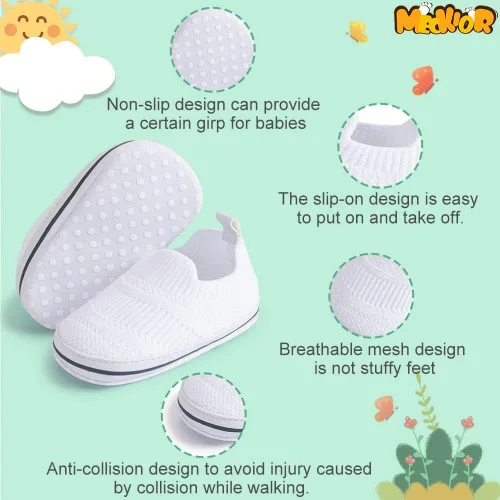 Miniatura 5 de Meckior - Zapatos para recién nacidos, tipo mocasines de lona con suela suave para recién nacidos, bebés, niños y niñas que estén dando sus primeros