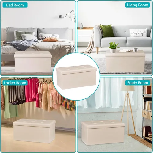 Miniatura 7 de ZenStyle Banco otomano de almacenamiento de 30 pulgadas, reposapiés plegable, banco largo de almacenamiento para zapatos con asiento acolchado