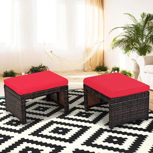 Miniatura 3 de Tangkula 2 otomanas de ratán para patio, reposapiés para todo tipo de clima, asiento para exteriores con cojín suave, cremallera oculta, esponja