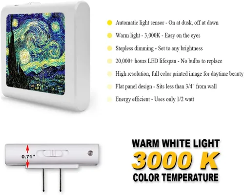 Miniatura 2 de Luz nocturna LED regulable con sensor automático del atardecer al amanecer, brillo ajustable, luz cálida, luz nocturna de encendido y apagado Van